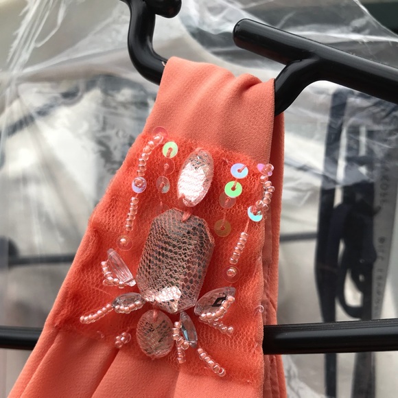 Coral rouched mid length bridesmaid dress - Picture 3 of 3